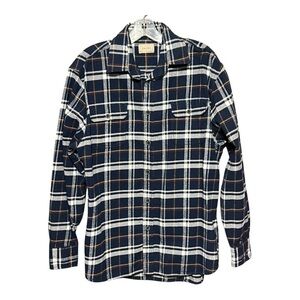 Jachs Slim-Fit Flannel Navy Plaid Classic Long Sleeve Button Up Shirt XL